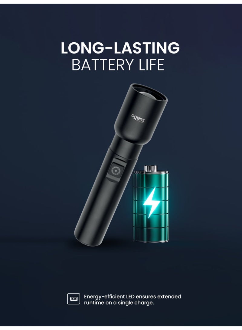 أوجيرا كشاف LED قابل لإعادة الشحن | كشاف صغير ببطارية 1AA | فائق السطوع ومحمول | طويل العمر | مقاوم للماء | كشاف جيب للطوارئ والاستخدام الخارجي | ضمان سنتين | OG1011SL | أسود - Image 5